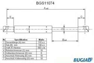 Sprężyna gazowa tylnej szyby BUGIAD BGS11074