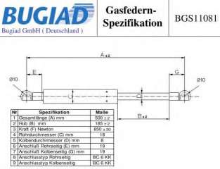Sprężyna gazowa pokrywy bagażnika BUGIAD BGS11081