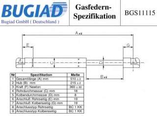 Sprężyna gazowa pokrywy bagażnika BUGIAD BGS11115
